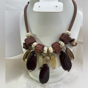 Boho stone beaded bib necklace.